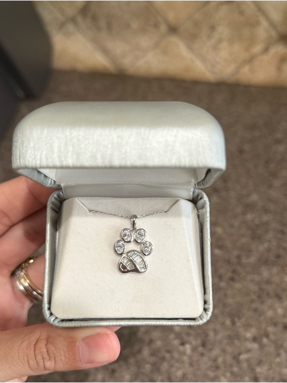 New Sterling Silver Paw Print Pendant Necklace - Clear CZ Accents